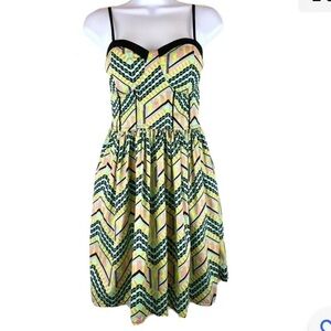 Band of Gypsies Womens Sun Dress Aztec Print Spaghetti Strap shirred back Large 